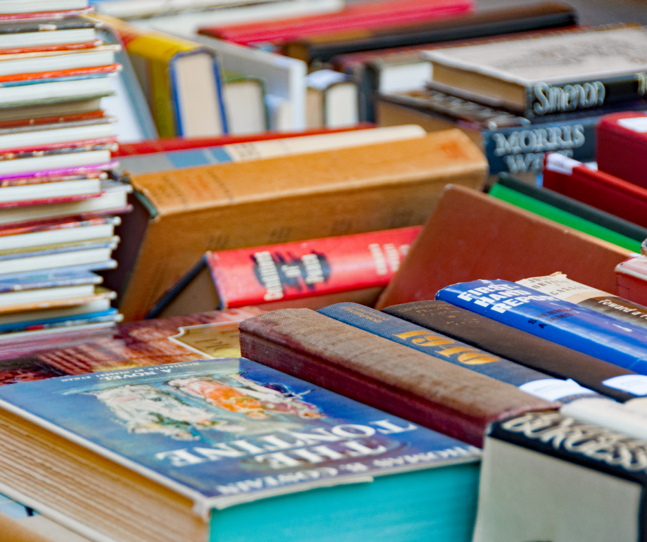 Image of various books facing different ways.